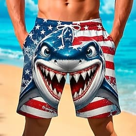 4 juli 2026 250e Voor heren Haai Amerikaanse vlag Lange zwembroeken Badpakken Zwembroeken Boardshorts Medium Taille Vaderlandslievend Dagelijks Feestdagen Zijz thumbnail 3