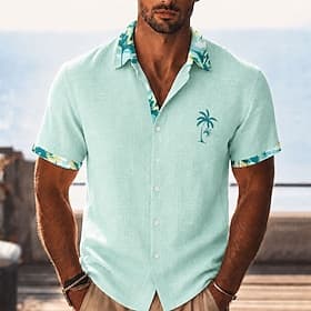 Voor heren Kokosnootboom Tropische planten Overhemd Hawaiiaans overhemd Tropische shirts Korte mouw Hawaii Casual Feestdagen Strand Kleding Zomer Lente Strijki thumbnail 5