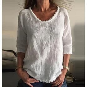 Women's Shirt Boho Shirt Fringe Solid Color Bohemia Vacation Daily V Neck Regular Tops Casual Daily Holiday White Yellow Red Grey Summer Spring
