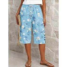 Dame Shorts i bomullslin Capri-bukser Leggings Avskårede bukser Ferie Årgang kystbestemorstil Knelengde Medium Midje Blomstret Grafisk Abstrakt Trykt mønster S thumbnail 3