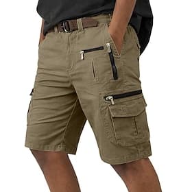 Men's Tactical Cargo Cargo Shorts Shorts Casual Shorts Pocket Elastic Waist Plain Calf-Length Casual Outdoor Streetwear Fashion Streetwear Black Orange Inelast