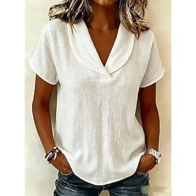 Women's Blouse Solid Color Stylish Casual Short Sleeve Shirt Collar Regular Tops Casual Daily Blue White Pink Red Navy Blue Summer Spring