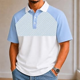 Voor heren Kleurenblok Meetkundig Poloshirts Korte mouw Poloshirt Casual School Sportkleding Draag naar het werk Feestdagen 3D-afdrukken Knop Ademend gaas Lent thumbnail 2