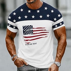 4 de julio de 2026, 250 aniversario Hombre Bandera de EE. UU. Camiseta Manga Corta Camiseta Impresión 3D Cuello Barco Camisa Patriótico Diario Festival Azul Pi thumbnail 2