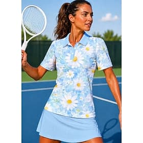 Dames Flora Sportshirt Wandelen poloshirt Tennisshirt Tennis T-shirt Korte mouw Bloemig Knop UPF50 UV-bestendig Hoge Elasticiteit Vochtregelerend Ademend Volle thumbnail 7