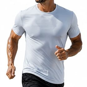 Voor heren T-shirt Korte mouw Strakke ronde hals Zomer Lente Effen Casual Sportschoenen Snel Drogend Slank Casual Dagelijks Sport Licht Blauw Zwart Wit Top T-s thumbnail 3