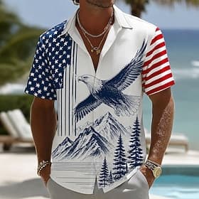 4 de julio de 2026, 250 aniversario Hombre Águila Bandera estadounidense Camisa Camisa de verano Abotonar la camisa Manga Corta Patriótico Exterior Festival Ve thumbnail 2