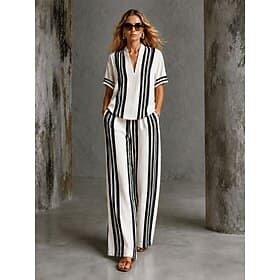 Per donna Camicia Set di biancheria in cotone Set di Pantaloni Manica Corta Scollo a V Floreale Grafico Geometrico Stampato Vacanza Moda Streetwear Casuale Quo thumbnail 4