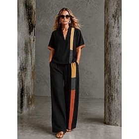 Per donna Camicia Set di biancheria in cotone Set di Pantaloni Manica Corta Scollo a V Floreale Grafico Geometrico Stampato Vacanza Moda Streetwear Casuale Quo thumbnail 2