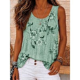 Women's Summer Tops Tank Floral Graphic Plants Bohemia Vintage Tropical Sleeveless Crew Neck Round Neck Regular Tops Casual Green with beige Pink Purple Summer