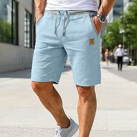 Men's Linen Shorts Summer Shorts Beach Shorts Drawstring Pocket Elastic Waist Color Block Solid Comfort Breathable Knee Length Casual Daily Beach Vacation Fash thumbnail 2