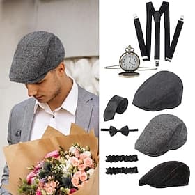 Roaring 20s 1920s Retro Vintage Accesories Set Beret Hat Accessories Set The Great Gatsby Gentleman Gangster Fancy Dress Men's Carnival Valentine's Day Party E