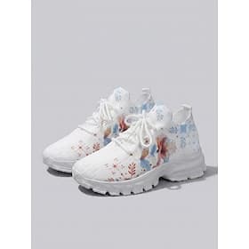 Women's White Floral Slip On Sneakers – Lightweight Breathable Knit Walking Shoes for Travel, All-Day Comfort  Casual Wear