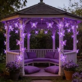 Solar Powered Outdoor Butterfly Fairy String Lights 6.5m 30LEDs 8 Modes Waterproof for Mother's Day Wedding Parties Ramadan Patio Balcony Fence and Lawn Decora