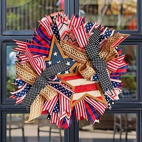 Patriotic Wreath for Front Door, 250th Anniversary Decorations, 4th of July Decorations Outdoor, Handcrafted Memorial Day Wreaths, Festival Celebration USA Fla