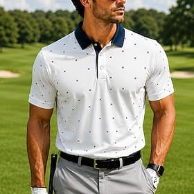 Homme Géométrique Golf Polos de Sport Manche Courte Polos Chemises à Col Occasionnel Athleisure Impression 3D Boutons Maille Respirante Été Printemps Bleu Blan