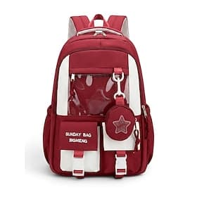 Girls School Backpack Large Capacity Multi-Pocket Polyester Bookbag, Lightweight Student Backpack with Organizer Compartments, Fits Tablet Laptop, School Trav