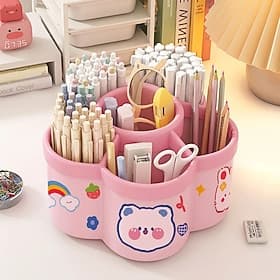 Organiseur de bureau rotatif avec porte-stylo, grande boîte de rangement pour crayons et crayons avec compartiments, idéal pour ranger fournitures de bureau, p