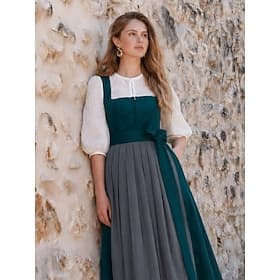 Oktoberfest Robe Dirndl Longueur midi Tablier aspect satiné avec poches Col carré Femme de ménage Bavarois Allemand Alpin Prairies Femmes Carnaval Fête de la B