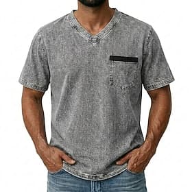 Men's T Shirt 100% Cotton Acid Wash Shirt Tee Top Short Sleeve Crew Neck V Neck Summer Spring Fall Plain Retro Vintage Casual Vintage Style Color Block Distres