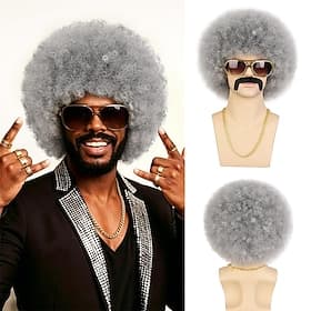 Perruque afro courte et bouclée pour homme, perruque disco pour homme, perruque synthétique naturelle et duveteuse pour costume années 70-80, cosplay d'Hallowe