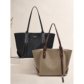 Sac cabas minimaliste pour femme, grand format, en tissu Oxford et patchwork de similicuir, idéal pour le travail et les trajets quotidiens, coloris noir et ka