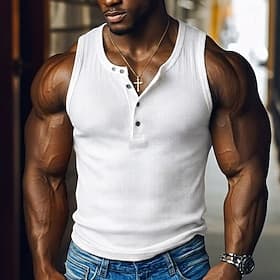 Homme Débardeur Sous-Vêtements T-shirt sans manches Chemise de batteur de femme Sans manches Col ras du cou Henley Été Bloc de Couleur Bande de Fosse Mode Desi thumbnail 4