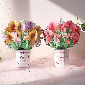 Lot de 2 cartes de vœux 3D pop-up avec bouquet de fleurs et tournesol Œillets en papier en pot pour la fête des mères, un anniversaire, un anniversaire de mari
