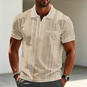Men's Geometic Polo Shirts Short Sleeve Polo Shirts Collared Shirts Business Casual Outdoor Athleisure Holiday Pocket 3D Print Quarter Zip Polo Spring  Summer
