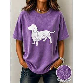 Femmes 100% Coton T-shirt Hauts effet délavé vintage Imprimé Graphique Animal ancien Mode Élégant Manche Courte Col ras du cou Hauts Réguliers Occasionnel Quot thumbnail 3