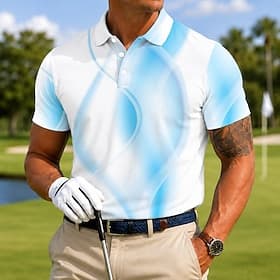 Men's Geometic Golf Sports Polo Shirts Short Sleeve Polo Shirts Lapel Casual Athleisure 3D Print Buttons Breathable Mesh Summer Spring Blue Red Light Blue
