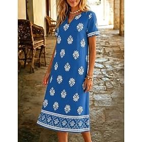 Femmes Robe Midi Robe fourreau Robe d'été Élégant Vacances Date Coupe Ample Graphique Motif cachemire damassé bohème Manche Courte Cranté Bleu Jaune Rose Clair