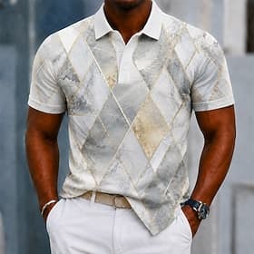 Men's Color Block Geometic Polo Shirts Short Sleeve Polo Shirts Collared Shirts Casual Athleisure 3D Print Buttons Breathable Mesh Summer Spring Blue Purple Gr