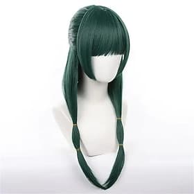 Perruque verte pour cosplay d'anime, avec frange et longues couettes jumelles – coiffure de costume d'herboriste de palais ancien