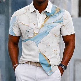 Homme Marbre Polo Manche Courte Polos Chemises à Col Revers Occasionnel Athleisure Impression 3D Boutons Printemps  Été Bleu Violet Vert