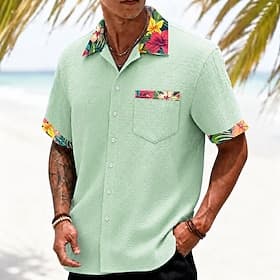 Homme Fleuri Cocotier Plantes Tropicales Chemises hawaïennes Chemise froissée Chemises tropicales Manche Courte Hawaïen Quotidien Vacances à la Plage Été Print thumbnail 3