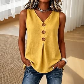 Femmes Chemise Débardeur Chemisier Froncé Couleur Unie Vacances Sports Occasionnel Sans manches Sans manches Col plongeant Hauts Réguliers Occasionnel Extérieu