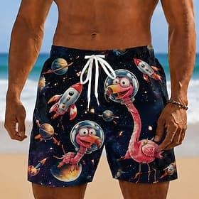 Homme Flamant rose Cocotier Plantes Tropicales Maillots de bain Maillots de bain shorts de bain Shorts de Surf Taille Moyenne Hawaïen Quotidien Vacances à la P thumbnail 4