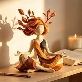 Figurine sculpturale d'harmonie intérieure, statue en résine d'une femme méditante aux cheveux de feuilles flottantes, décoration abstraite représentant une fe