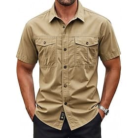 Homme Chemise Chemise Décontractée Chemise de travail Chemise Boutonnée Chemise Cargo Chemise 100% coton délavée à l'acide Noir Jaune Kaki Bleu de minuit Vert thumbnail 2