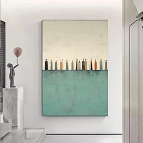 Peinture à l'huile minimaliste et abstraite de personnages aux couleurs vives, représentant des figures vintage. Toile simple, idéale pour décorer un salon ou