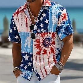 4 juillet 2026, 250e anniversaire Homme Etoile Tie Dye Drapeau Américain Chemise Chemise d'été Chemise Boutonnée Manche Courte Patriotique Extérieur Festival É thumbnail 5