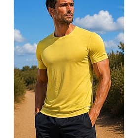 Homme Couleur Unie T-shirt de course T-shirt de compression T-shirt athlétique Haut de sport Été Printemps Manche Courte Séchage Rapide Léger Évacuation de l'H thumbnail 5