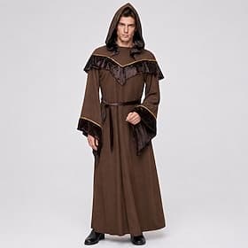 Rétro Vintage Médiéval Renaissance Longueur au sol Sweats à capuche Robe Manches longues Sorcier Moine Déguisement Homme Halloween Carnaval Performance Foire d