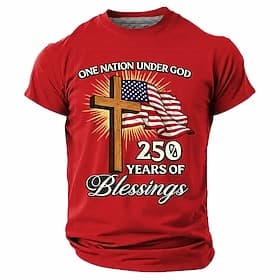 4 juillet 2026, 250e anniversaire Homme Drapeau américain T-shirt Manche Courte T-shirt Impression 3D Col ras du cou Chemise Patriotique Quotidien Festival Ble thumbnail 6