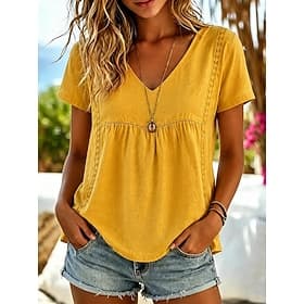 Women's Shirt Solid Color Plain Bohemia Vacation Vintage Sleeveless V Neck Regular Tops Casual Blue White Yellow Pink Summer Spring