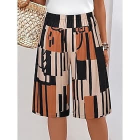 Femmes Chinos Shorts Vacances Occasionnel Longueur Genou Taille moyenne Graphique Géométrique Taille Élastique Confort Confortable Non Elastique Quotidien Vaca