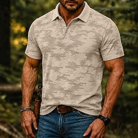 Homme Polo Occasionnel Rue Col Rabattu Manche Courte Sports Moderne Camouflage Boutons Refroidissement Printemps  Été Blanche Vert foncé Noir Rouge bleu marine