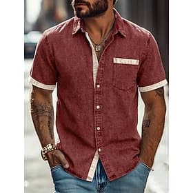 Hommes Chemise Chemise Décontractée Chemise Boutonnée Chemise 100% coton délavée à l'acide Noir Rouge bleu marine Vert Véronèse Manche Courte Uni Revers Occasi