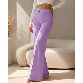Women's Pants Trousers Straight-Leg Trousers Vintage Fashion Casual Daily Full Length High Waist Plain Inelastic Vacation Formal Blue Violet Black Yellow Fall thumbnail 2